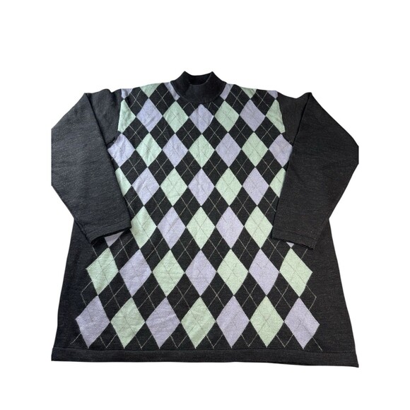 Vintage Lord & Taylor Merino Wool Argyle Tunic Sweater Plus Size 2X Gray Preppy - Picture 1 of 9